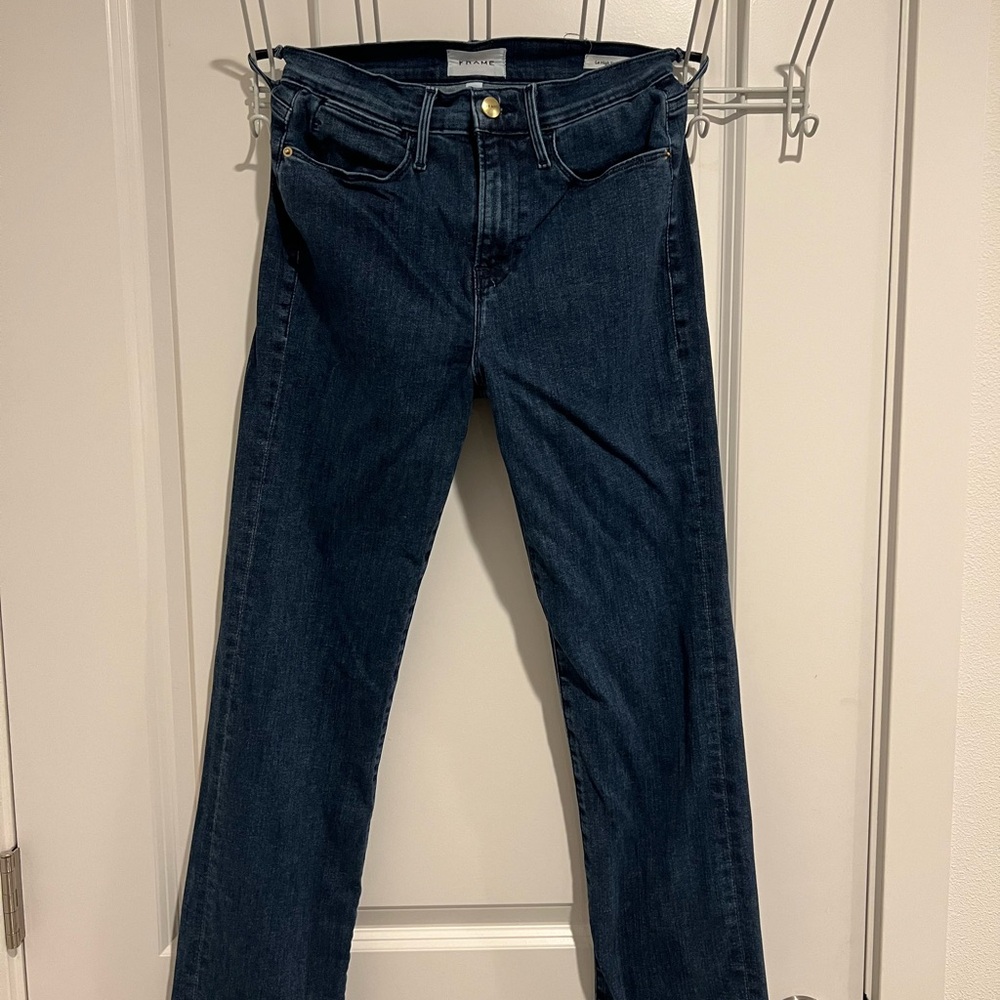 Frame Denim Le High Straight Jeans in Deep Indigo